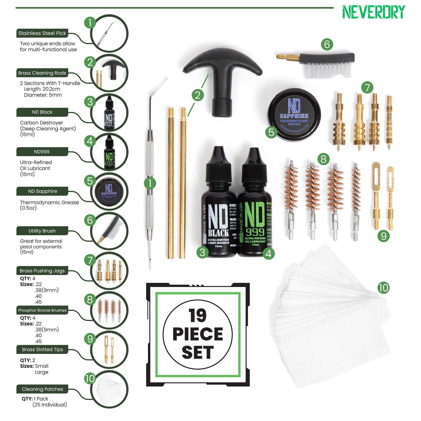 NEVERDRY Pistol Cleaning Kit